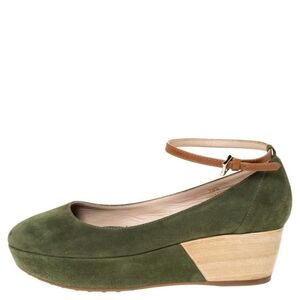 Tod's Green Suede Ankle Strap Platform Wedge Pumps Size 39/9